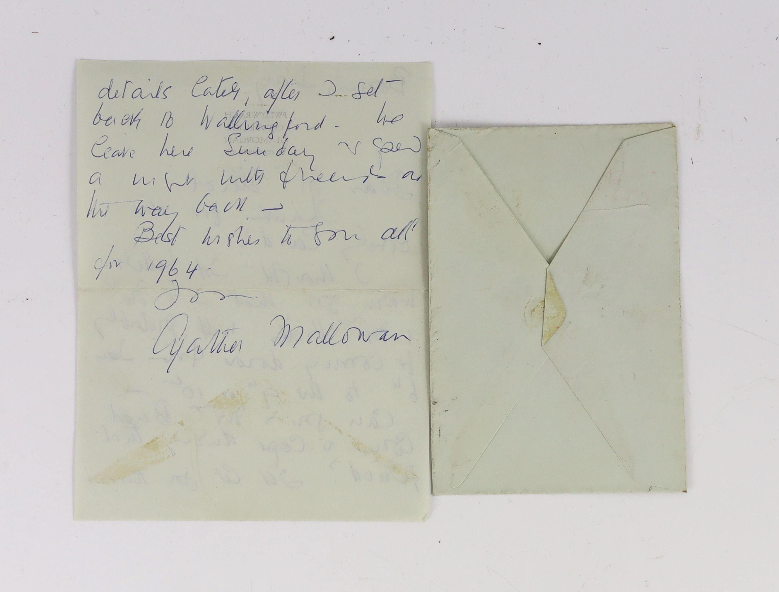 A manuscript letter from Agatha Christie to Mrs Elliot on Pwllywrach notepaper